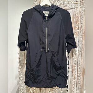 Helmut Lang Black Hooded Short-Sleeve mixed media-nylon & jersey knit shirt